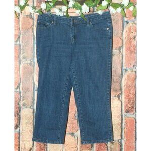 Liz Claiborne Ladies Blue Jeans Cropped Capri Size 10 Stretch 5 Pockets Mid Rise
